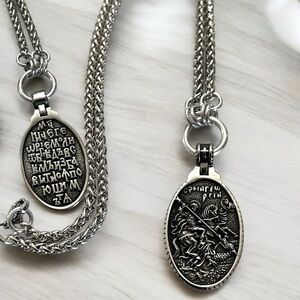 Stainless steel necklace st George patron of England & soldiers medal charm